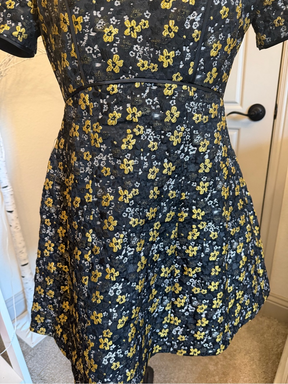 Ted Baker Black Mini Dress with Yellow and White Floral Print - Picture 2 of 8